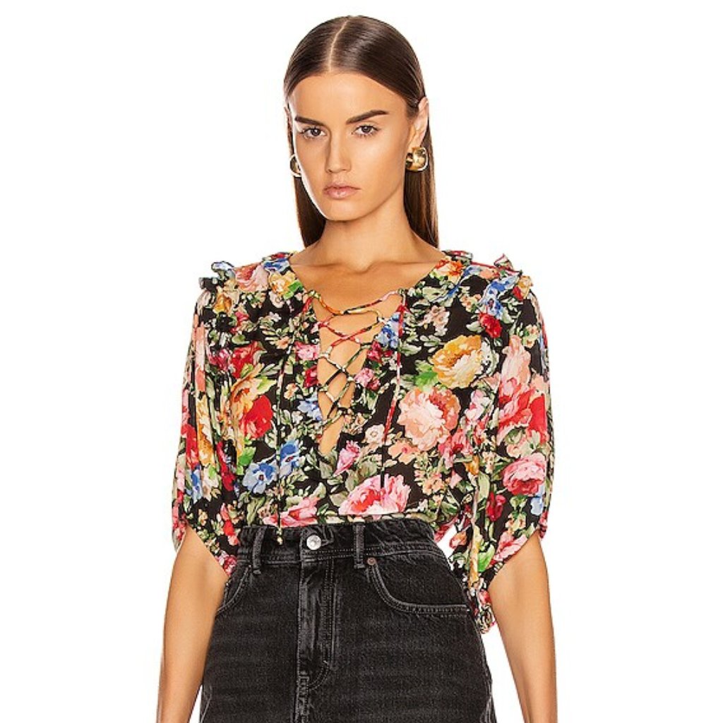 Icons Objects Of Devotion Ruffle Lace Up Blouse Size Med. Nwt!